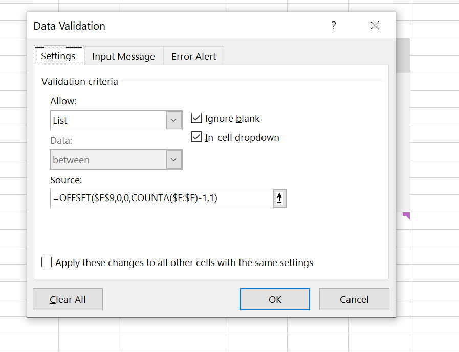 Image of how Data Validations Controls used to be used, to return a dynamic list. Still viable, just too much effort.