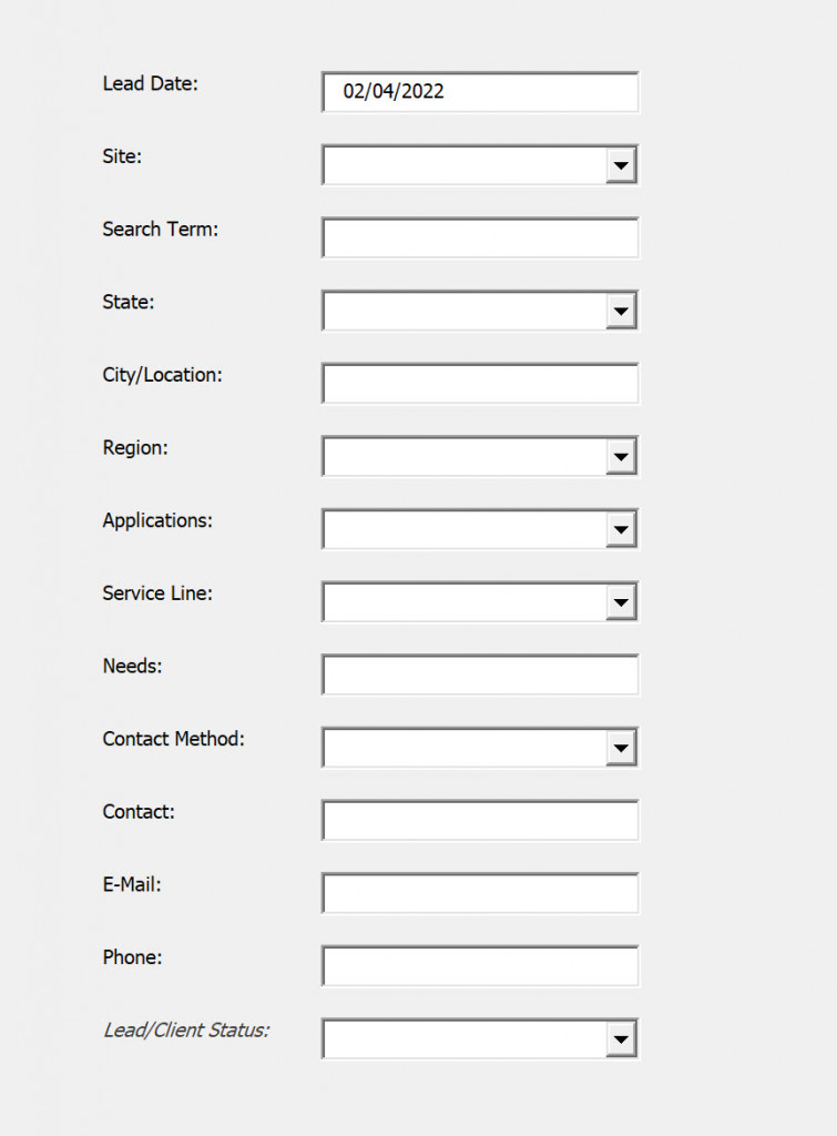Image of Userform data entry forms