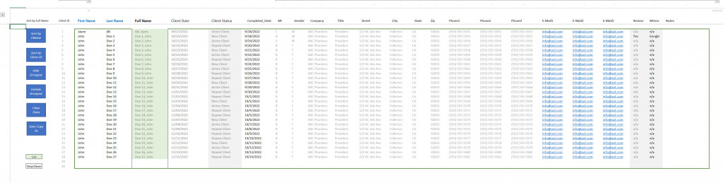 Example of advanced and highly automated Excel tracker spreadsheet.