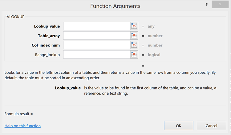 How to Program Excel Dynamic Array Functions Blog Post: Image of the Functions Argument window for the VLookup Function