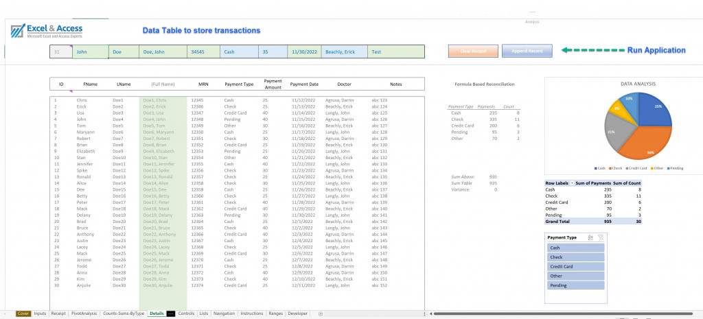 This image shows a data table along with some built in data reconciliation, for ease of use. 