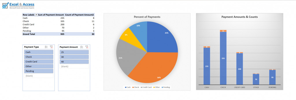 This image is of a very nice Microsoft Excel Dashboard built to track transactions. 