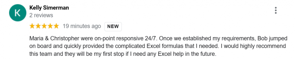 Image of 5-Star Business Review on our Excel data visualization solutions.