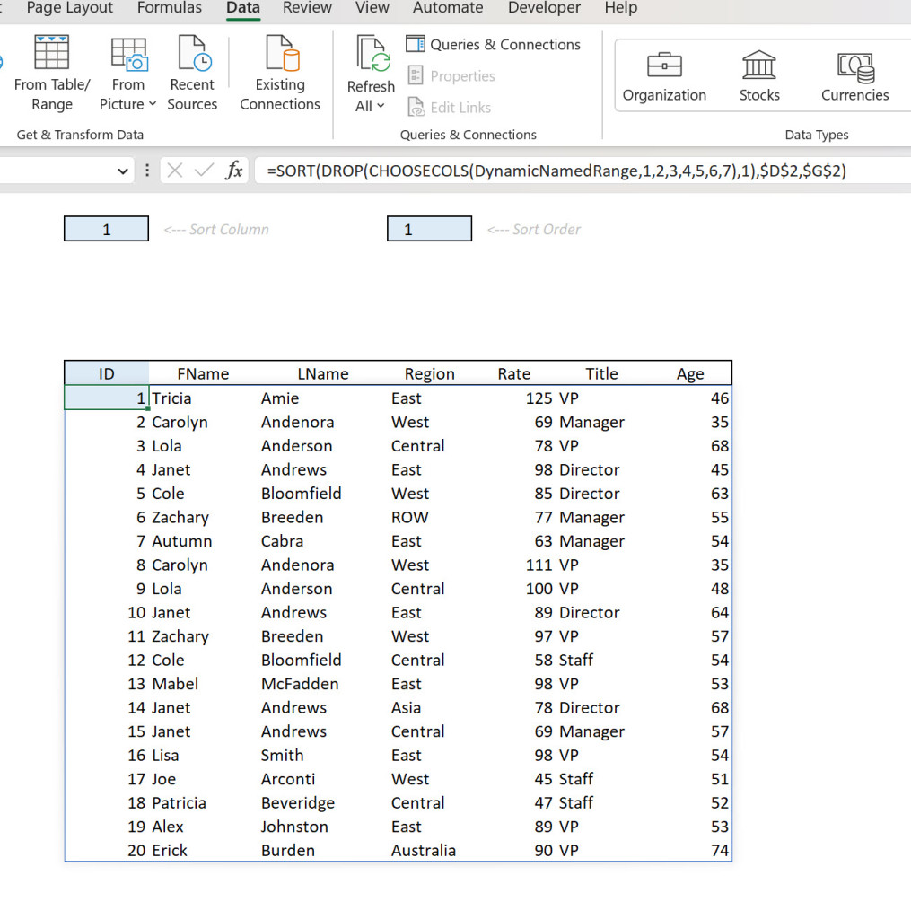 Image of Report created using the new array functions.