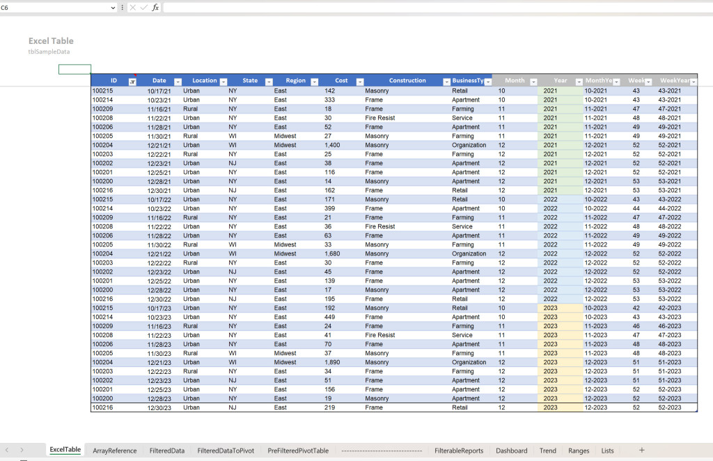 Image of Excel Table. Using a Vertical Excel Table eliminaes the need to use the new VStack Array Function.