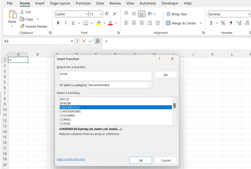 Image of new functions in Microsoft Excel. These are Dynamic Array Functions and they replace the Array Functions.
