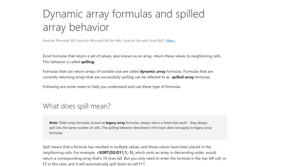 Image from Microsoft Website on Dynamic Array Functions.