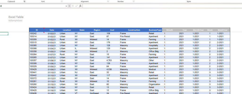 Image of Excel Table.