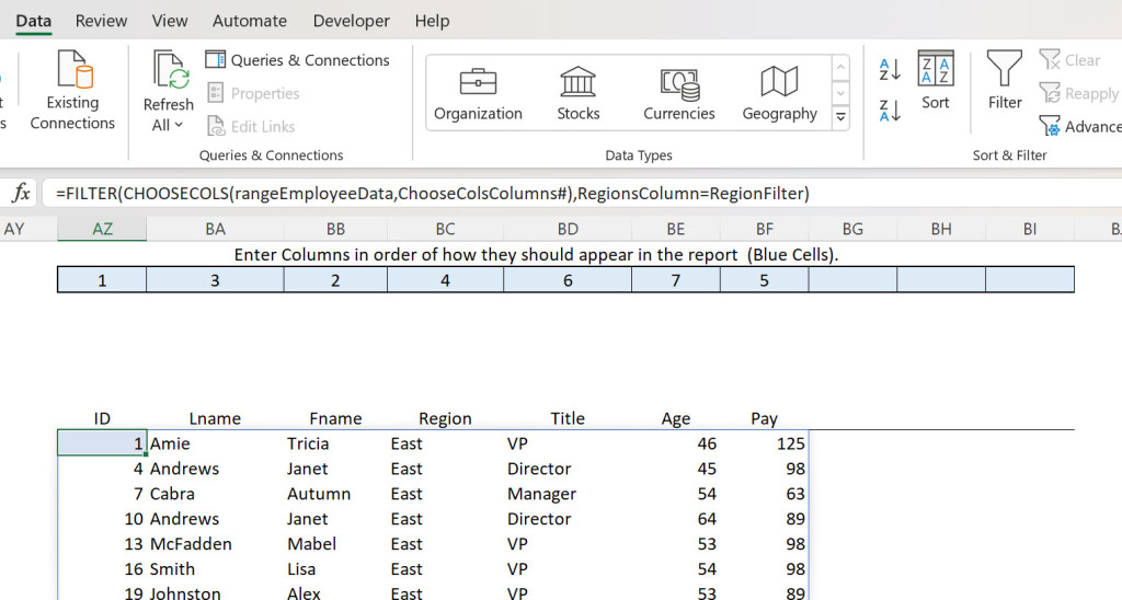 The new ChooseCols Dynamic Array Function in Excel helps one to extract desired columns from a dataset. You can even change the order of the columns. It has its uses.