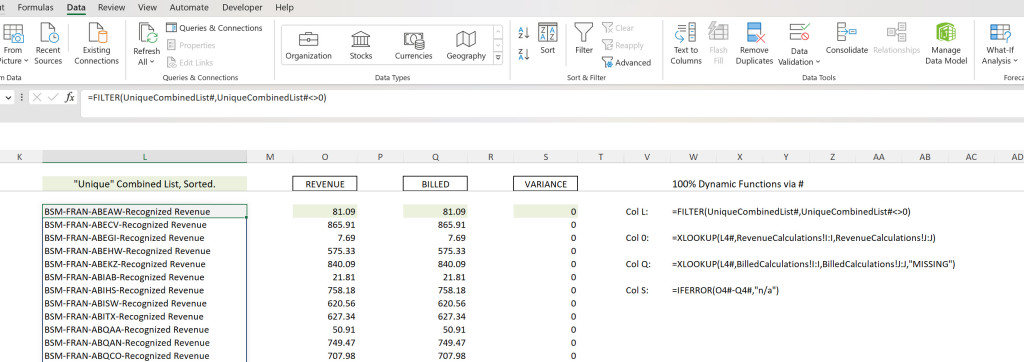 Image of dynamic excel functions in use. example.