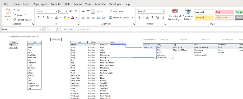 Image of Cascading Validation Controls. Excel Tables versus Access Database post.