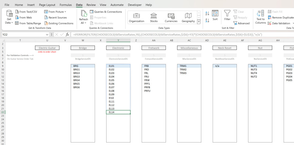 Image of other Cascading Validations. Excel Tables versus Access Database post.