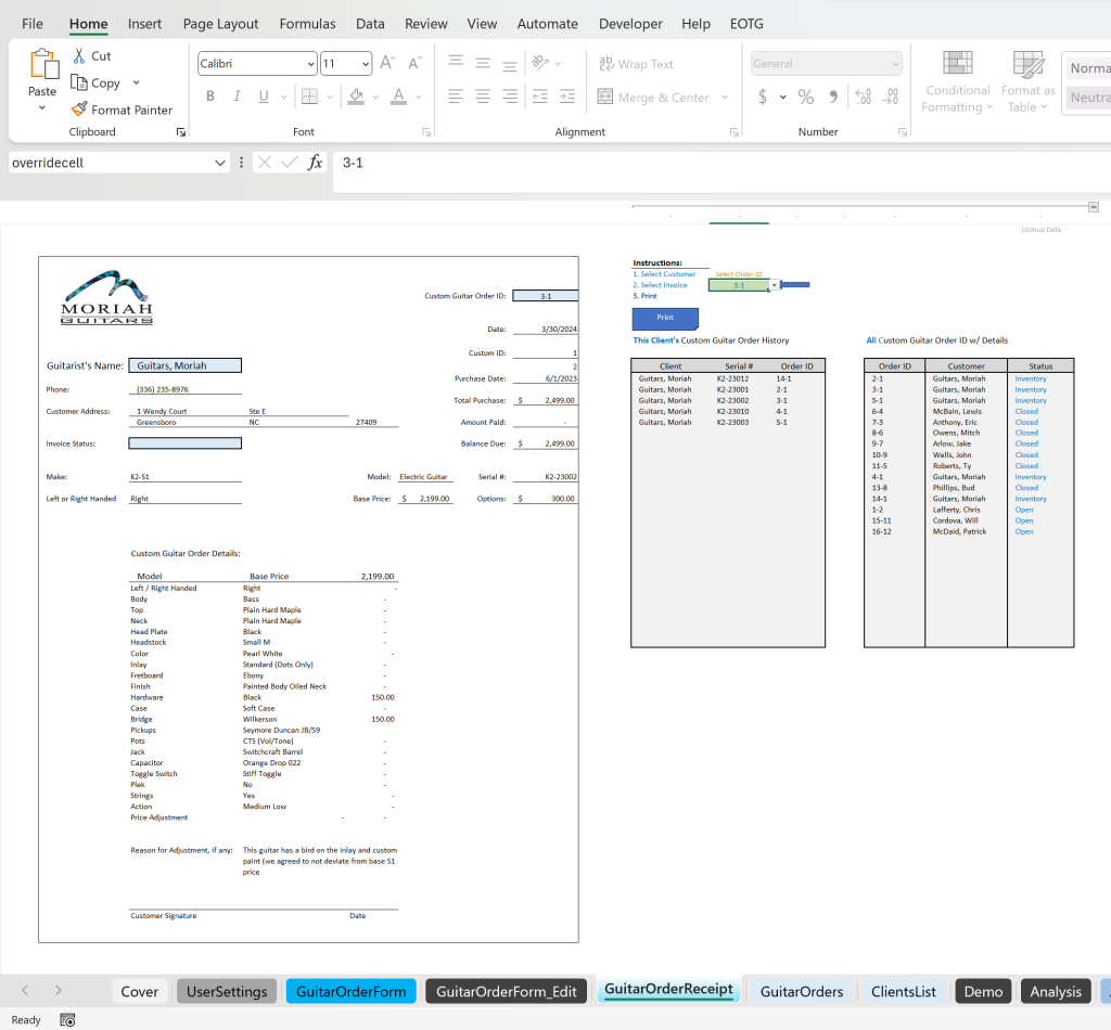Image of receipt based on the new DAF's in Excel.