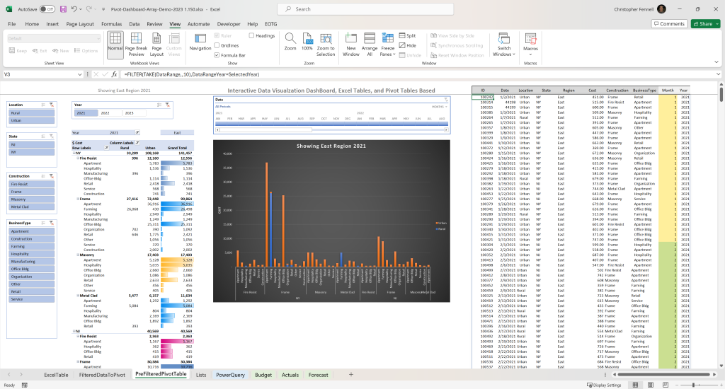 Excel Development Step by Step Post: Image of Excel 365 dashboard