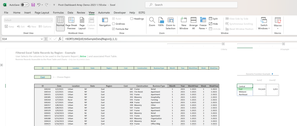 Excel Development Step by Step Post: Image of Dynamic Array Report.