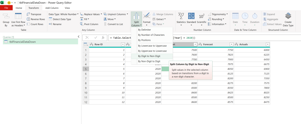 Excel Development Step by Step Post: Image of data manipulation in Power Query