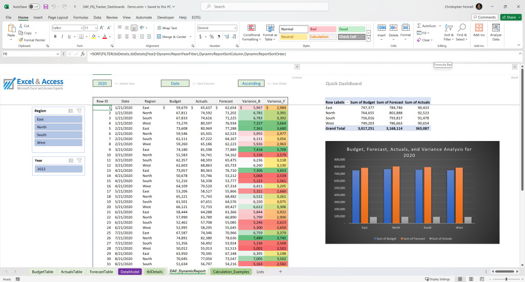 Image of a report based on the dynamic array functions. 