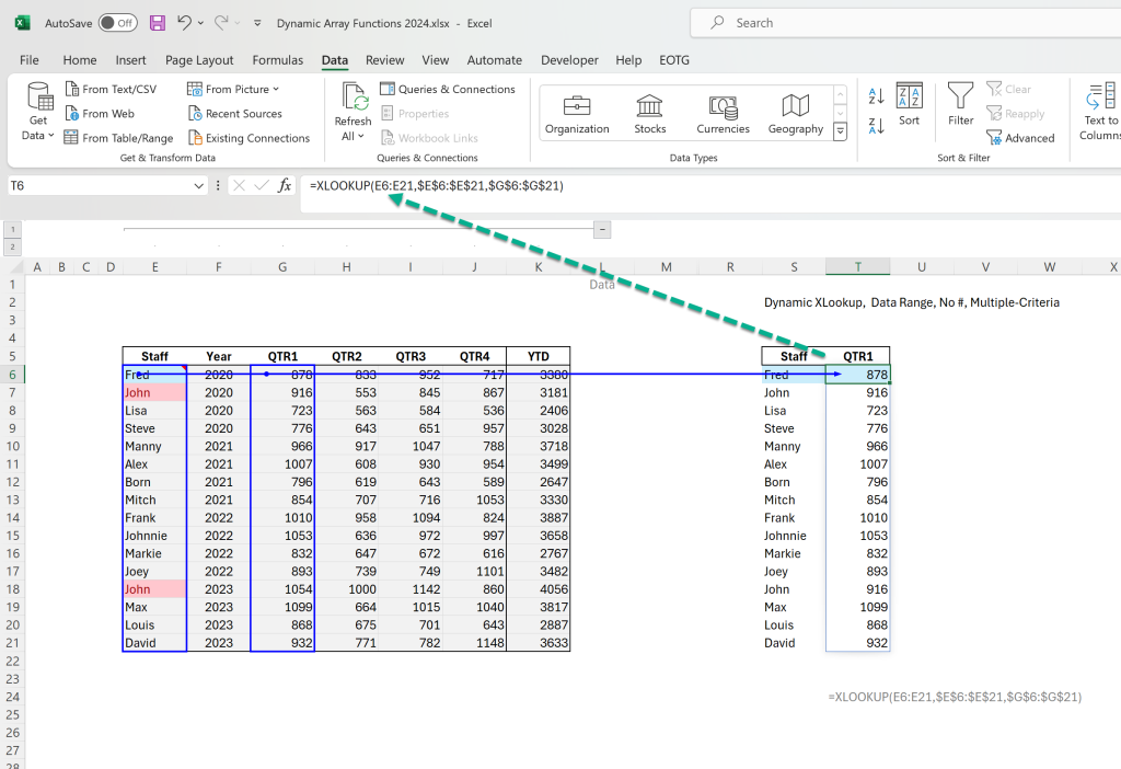 Intermediate One-On-One Excel Training: Image of Excel Tables with Dynamic Array Funcitons