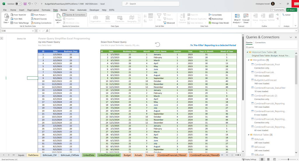 Automated Excel Solutions for Business Post: Image of Excel Table going into Power Query, then Power Query Table.
