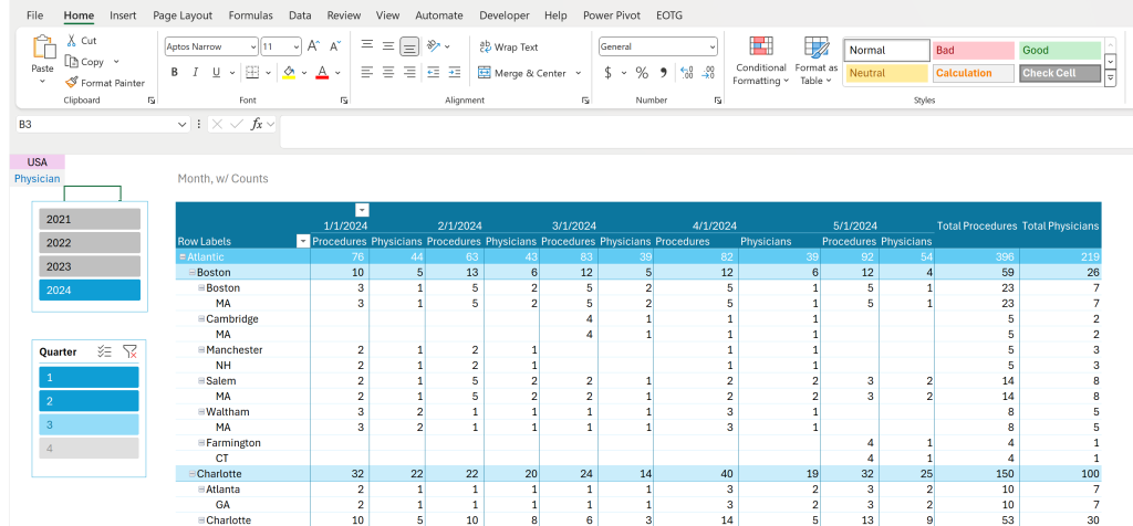 Image of Excel Pivot Table.