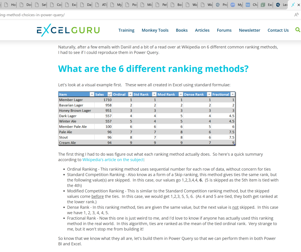 Onsheet versus Offsheet Excel Programming Post: Image of Ranking methods in Power Query.