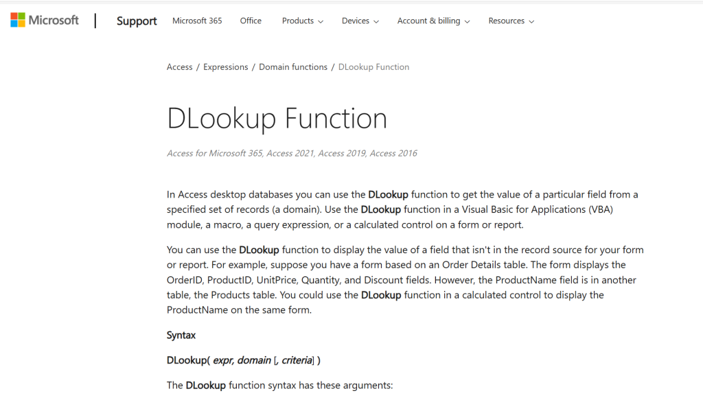 Image of DLOOKUP Function in Microsoft Access Query.