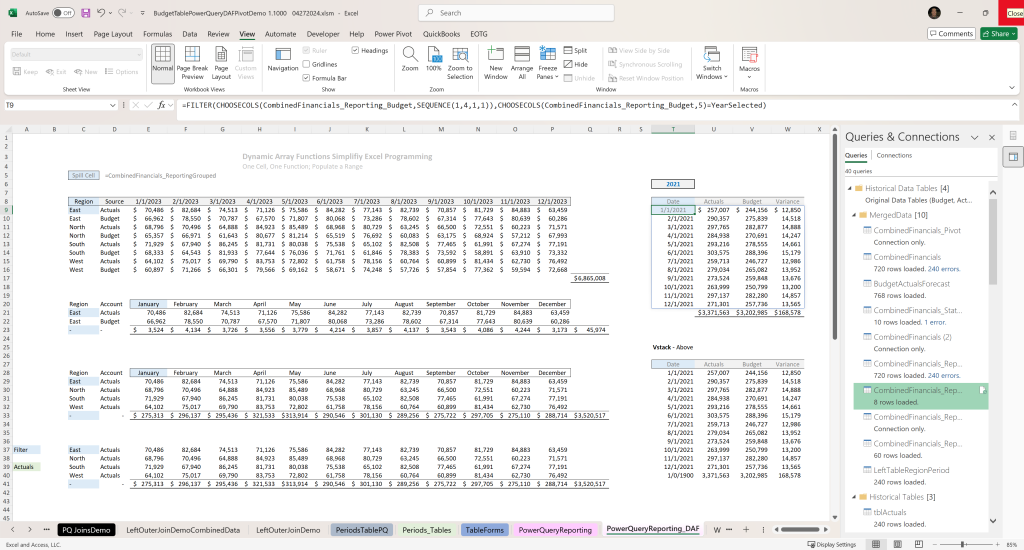 Microsoft Excel 365 Dynamic Array Functions to use w/ Excel Tables blog post: Image of various ways to see your data.