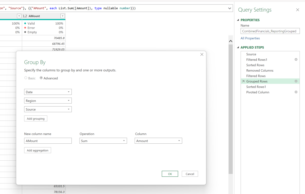 Excel GroupBy Function for Interactive Reporting Post: Image of GroupBy in Power Query Editor.