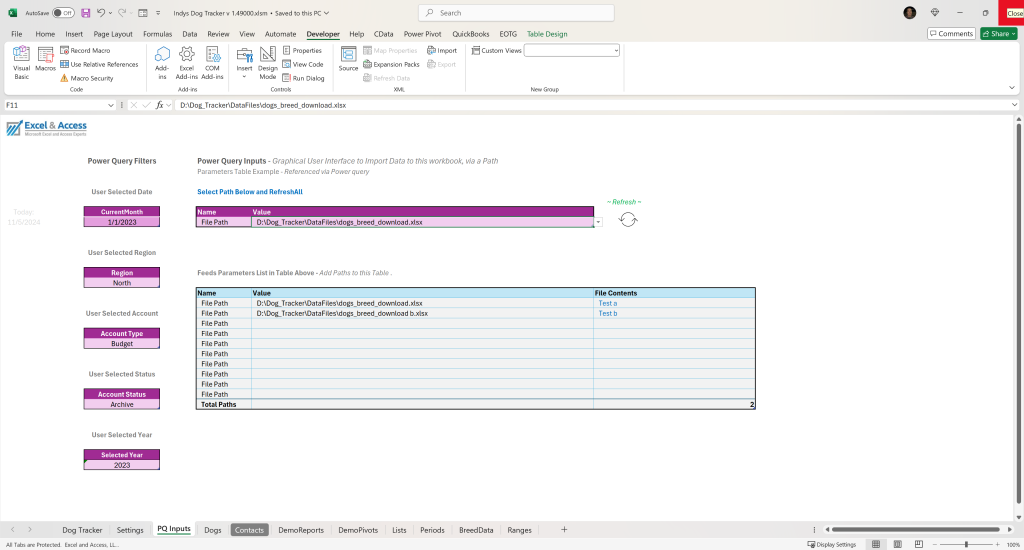 Dynamic Excel Tracker Templates for Business Blog Post: Image of Excel Tables feeding variables into Power Query.