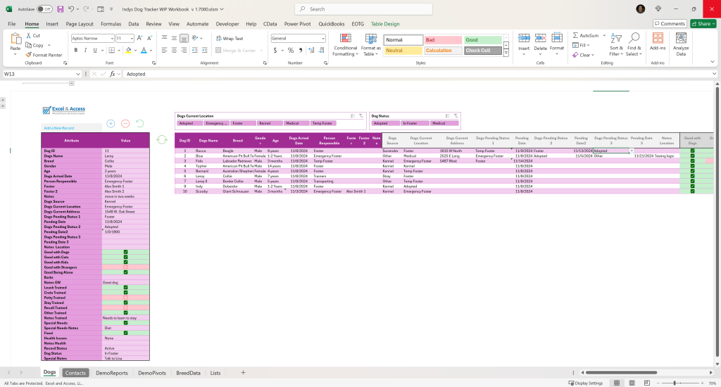 Dynamic Excel Tracker Templates for Business Blog Post: Image of Two Excel Tables being used as Forms in this Excel Tracker.