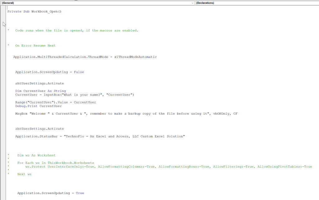 Image of VBA code being used