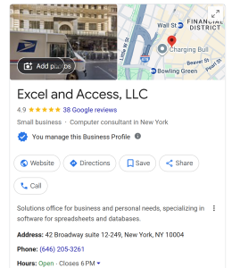 Picture of Excel and Access, LLC New York Office.