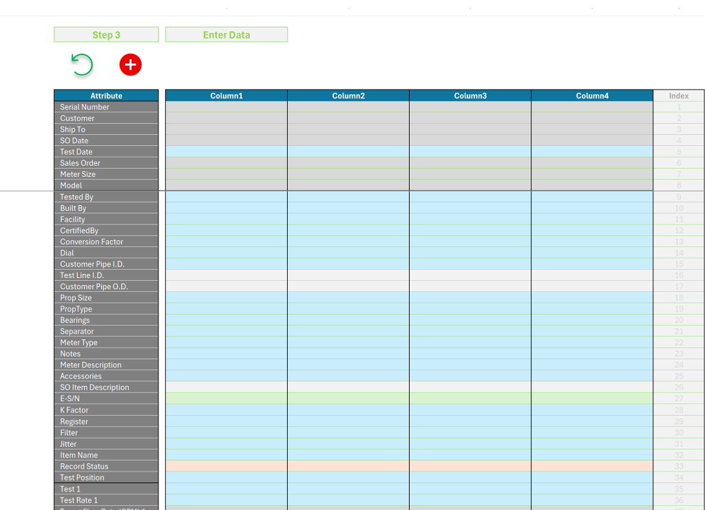 Image of a Power Query Table being used as a Form to enter data into the system.