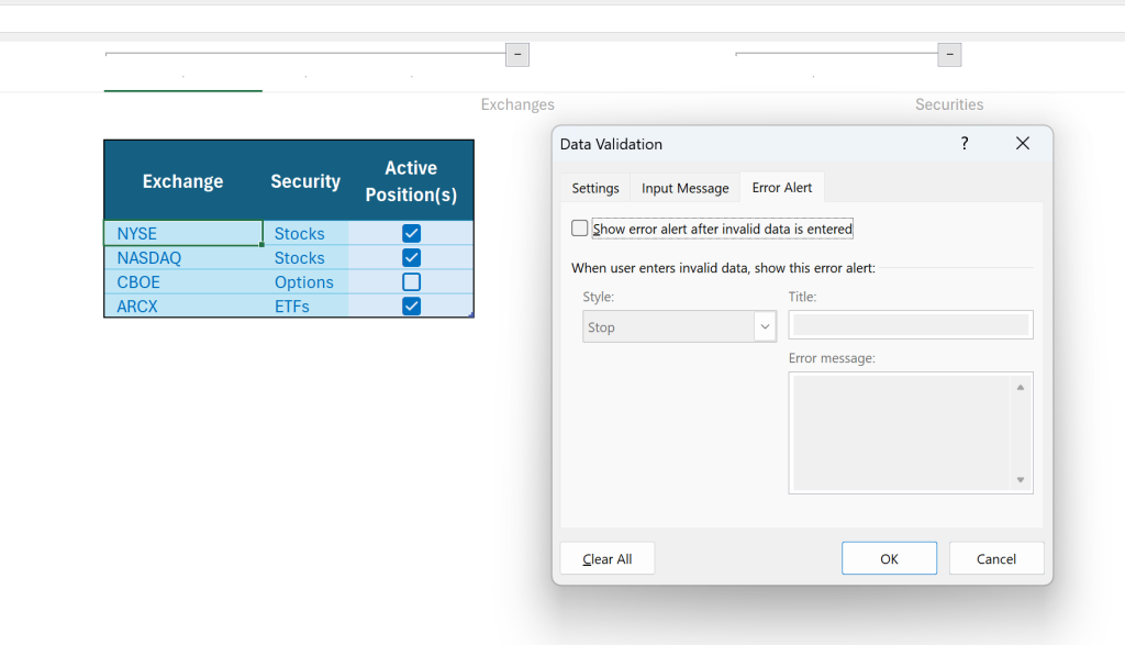 Image showing Data Validation override option.
