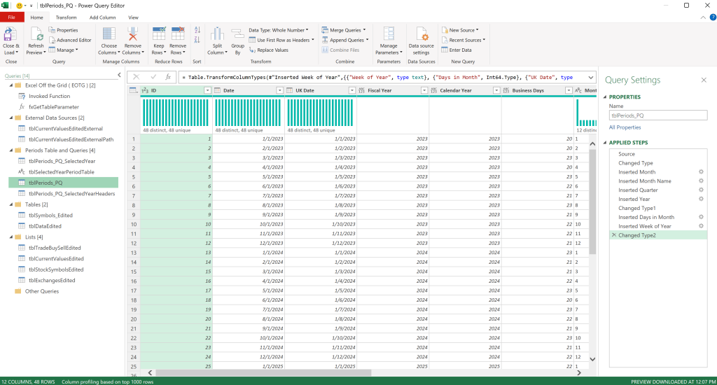 Image of Power Query being used to Transpose Data.