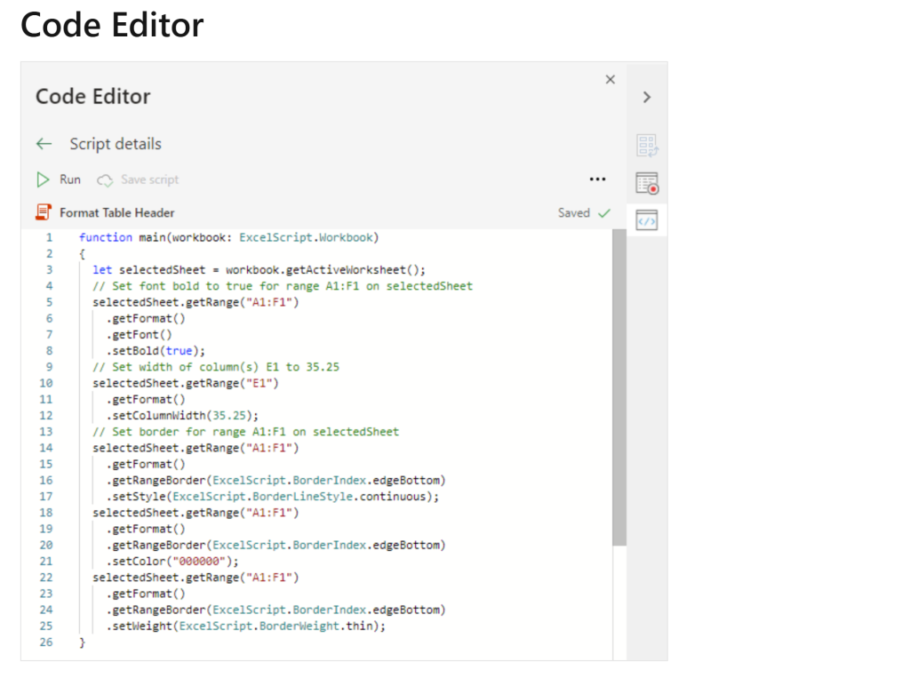 Image of Office Scripts Editor