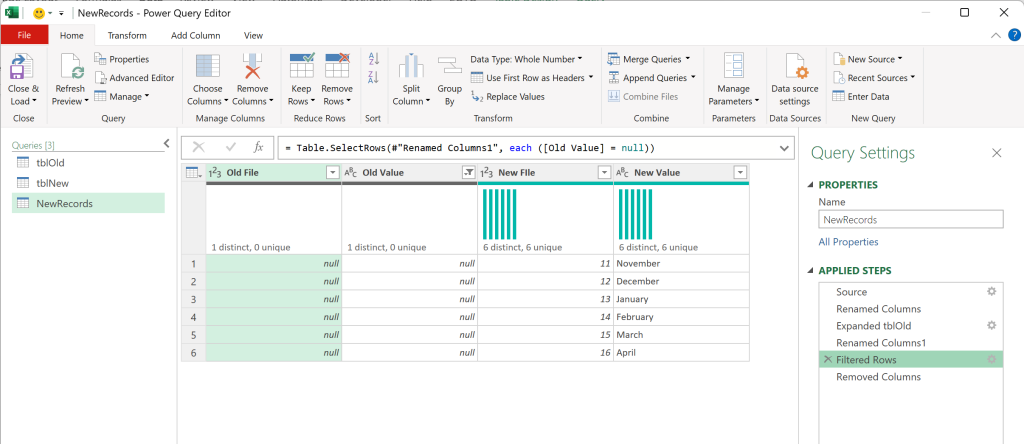 Image of Power Query Editor doing Filter.