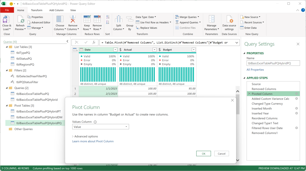 Image showing Power Query UnPivoting.