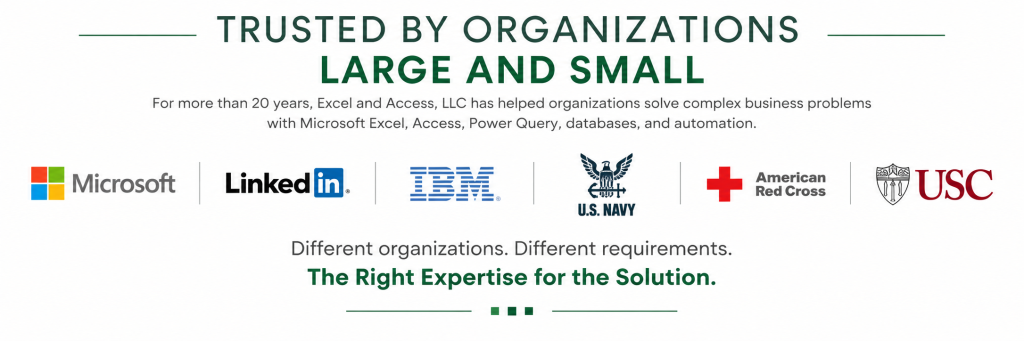 Organizations served by Excel and Access, LLC